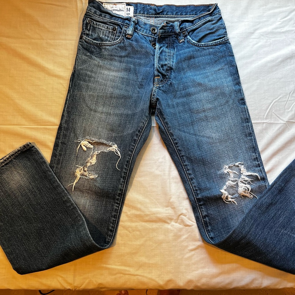 Abercrombie & Fitch boys’ Dark Blue Ripped Jeans